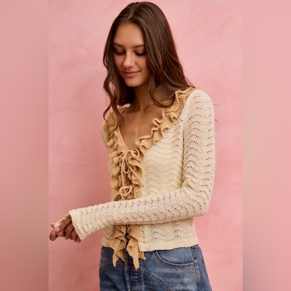 SO ME Pointelle Texture Lightweight Sweater Cardigan - Picture 5 of 12